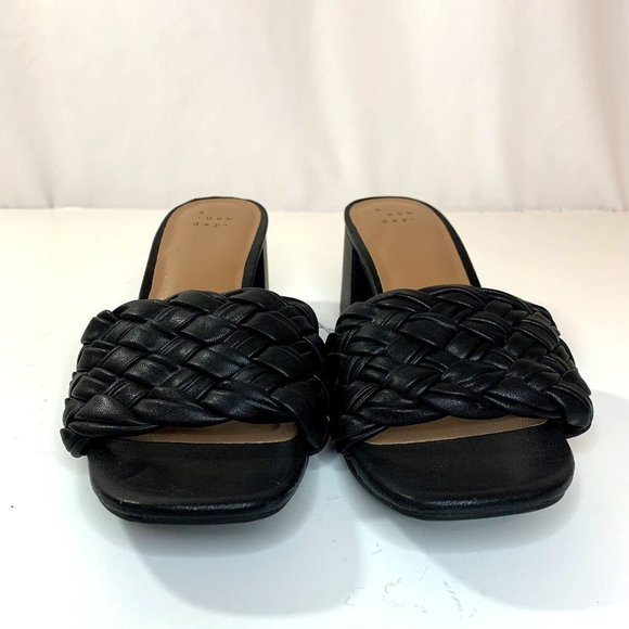 A New Day Womens Dorothy Slide Sandals Black Wedge Basketweave - Picture 3 of 10